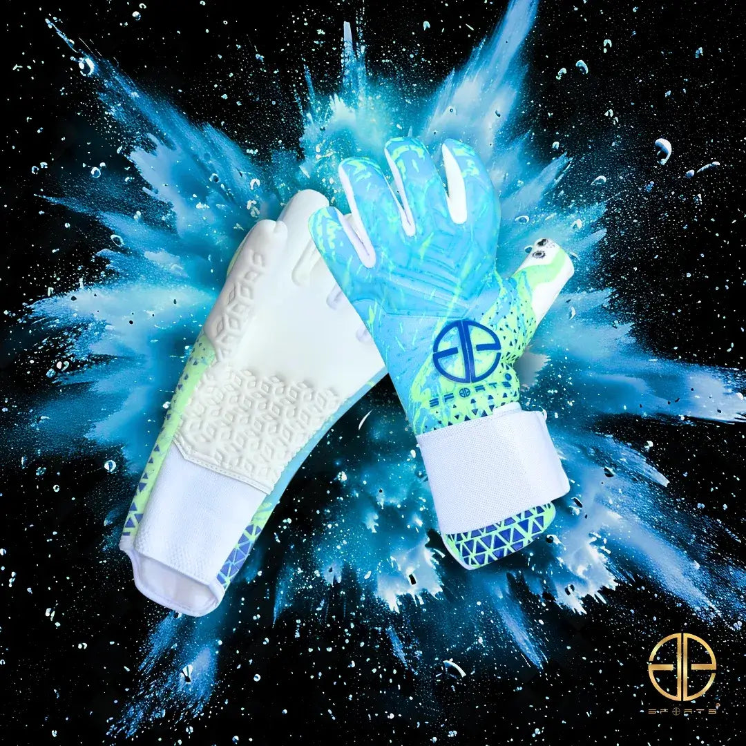 GG GoalKeeper white & blue gloves 3D rubber punch zone airprene breathable gusset for kids boys children