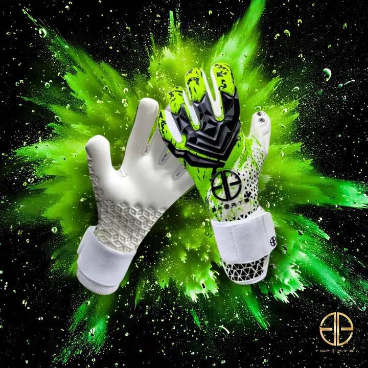 GG GoalKeeper white & green gloves 3D rubber punch zone airprene breathable gusset for kids boys children