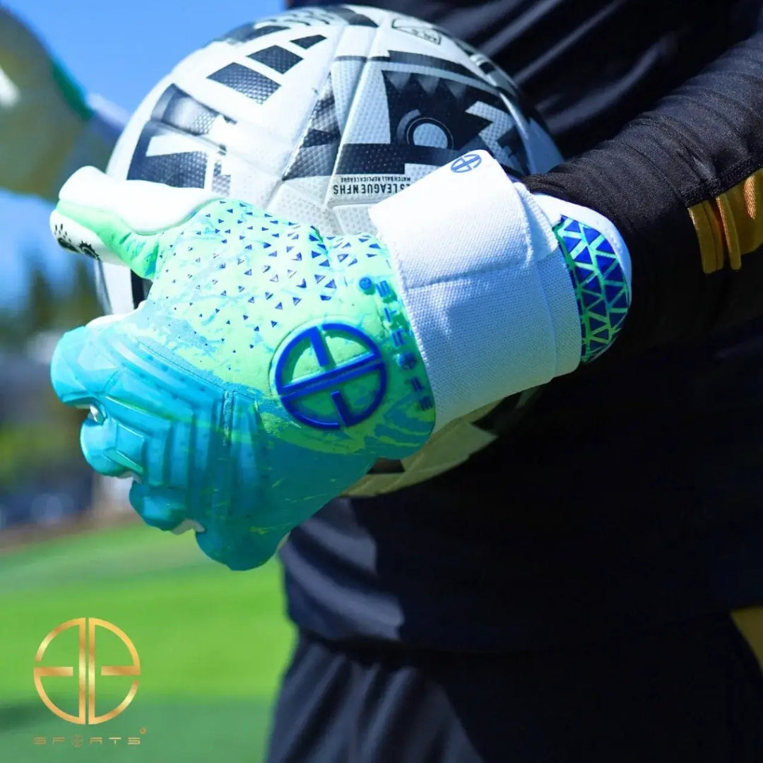 GG GoalKeeper white & blue gloves 3D rubber punch zone airprene breathable gusset for kids boys children