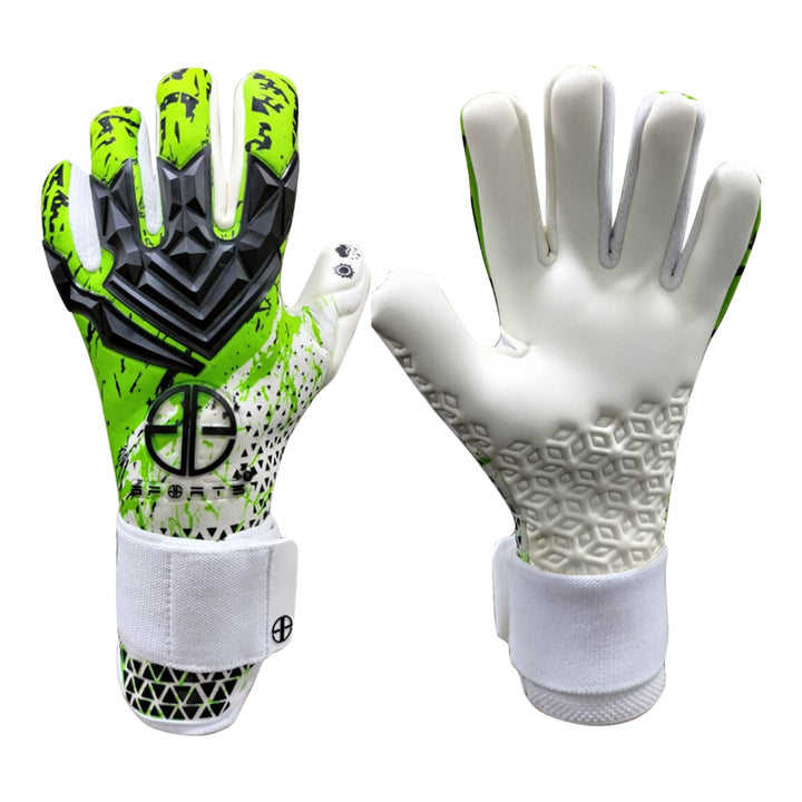 GG GoalKeeper white & green gloves 3D rubber punch zone airprene breathable gusset for kids boys children